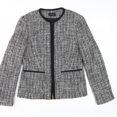 Linea Women Grey Bouclé Tweed Blazer Jacket Size 14 Wool Blend