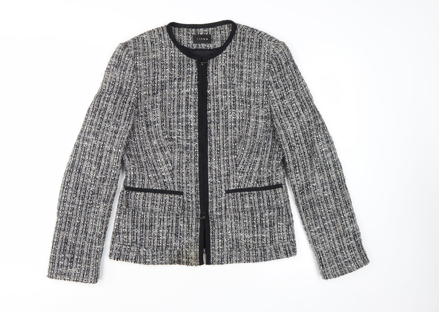 Linea Women Grey Bouclé Tweed Blazer Jacket Size 14 Wool Blend
