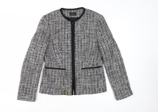 Linea Women Grey Bouclé Tweed Blazer Jacket Size 14 Wool Blend