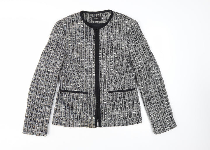 Linea Women Grey Bouclé Tweed Blazer Jacket Size 14 Wool Blend