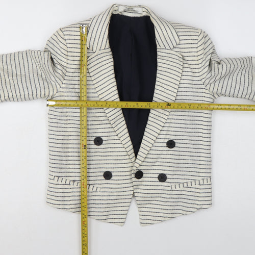 Mango Women Beige Striped Double-Breasted Blazer XS Linen Cotton