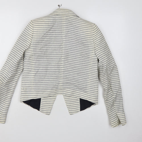 Mango Women Beige Striped Double-Breasted Blazer XS Linen Cotton