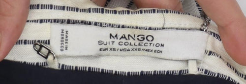 Mango Women Beige Striped Double-Breasted Blazer XS Linen Cotton