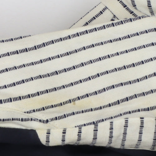 Mango Women Beige Striped Double-Breasted Blazer XS Linen Cotton