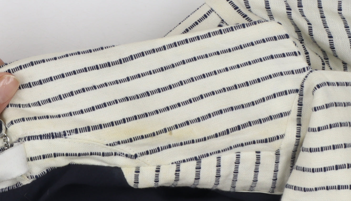 Mango Women Beige Striped Double-Breasted Blazer XS Linen Cotton
