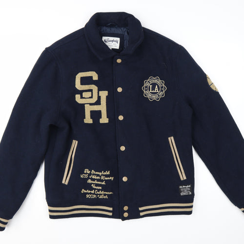 The Stronghold Men's Blue Varsity Jacket L Embroidered LA Wool Look
