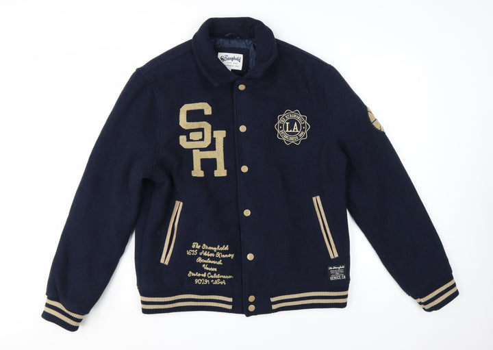 The Stronghold Men's Blue Varsity Jacket L Embroidered LA Wool Look