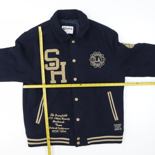 The Stronghold Men's Blue Varsity Jacket L Embroidered LA Wool Look