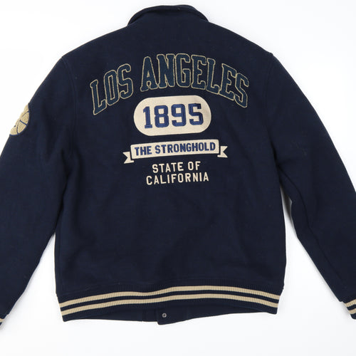 The Stronghold Men's Blue Varsity Jacket L Embroidered LA Wool Look