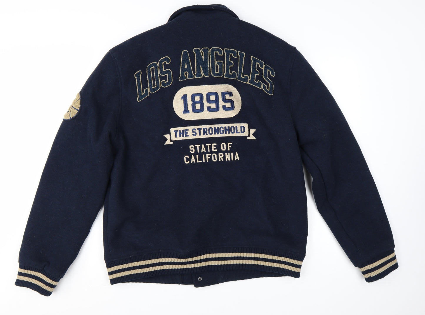The Stronghold Men's Blue Varsity Jacket L Embroidered LA Wool Look
