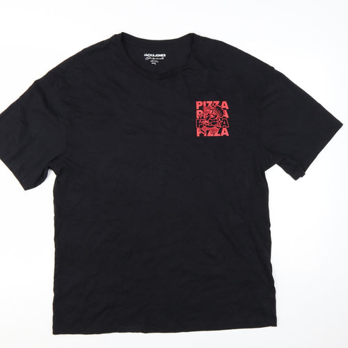 Jack & Jones Men's Black Pizza Graphic T-Shirt Size L