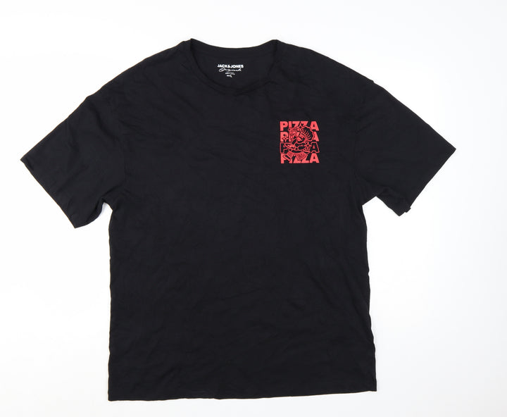 Jack & Jones Men's Black Pizza Graphic T-Shirt Size L