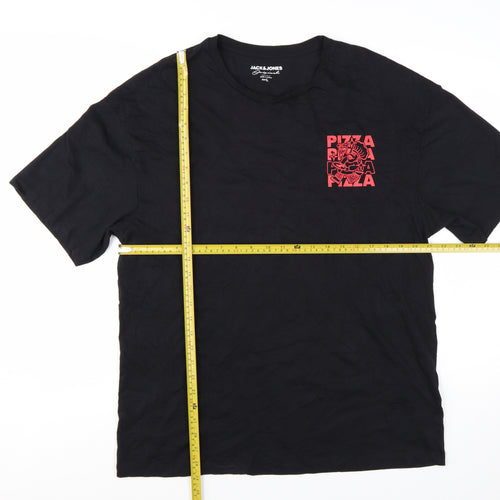Jack & Jones Men's Black Pizza Graphic T-Shirt Size L