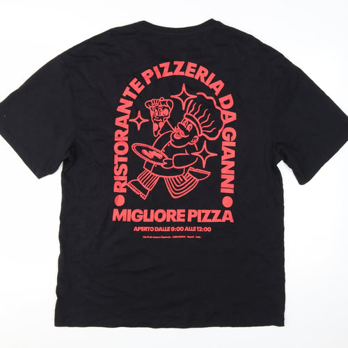 Jack & Jones Men's Black Pizza Graphic T-Shirt Size L