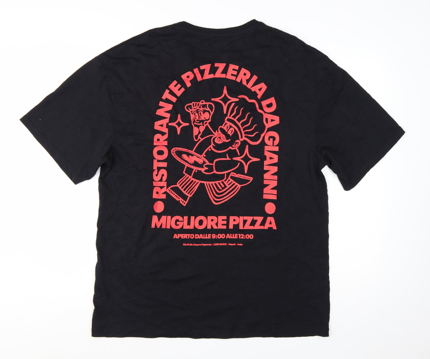 Jack & Jones Men's Black Pizza Graphic T-Shirt Size L