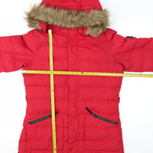 TOG24 Womens Red Faux Fur Hooded Puffer Coat Size 12