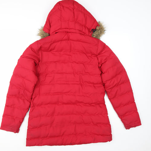 TOG24 Womens Red Faux Fur Hooded Puffer Coat Size 12