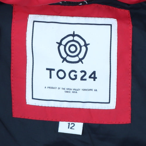 TOG24 Womens Red Faux Fur Hooded Puffer Coat Size 12