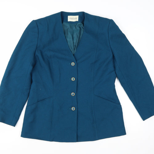 Eastex Blue Wool Single-Breasted Suit Jacket Women UK 12
