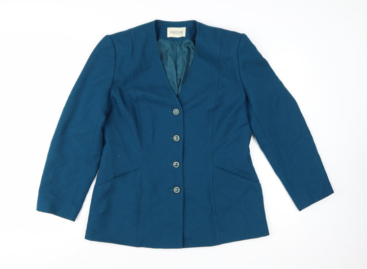 Eastex Blue Wool Single-Breasted Suit Jacket Women UK 12