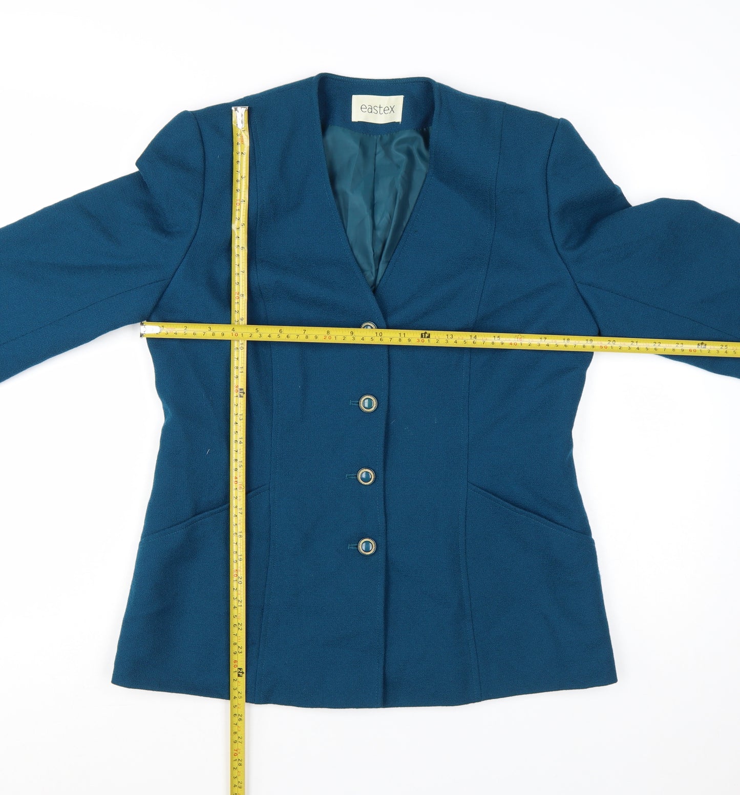 Eastex Blue Wool Single-Breasted Suit Jacket Women UK 12