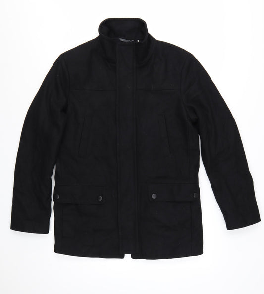 Kenneth Cole Reaction Men's Black Wool Blend Mid-Length Overcoat Size S