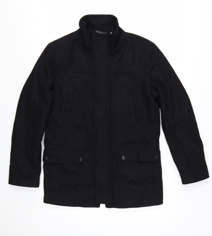 Kenneth Cole Reaction Men's Black Wool Blend Mid-Length Overcoat Size S