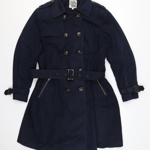 The Collection Debenhams Women's Blue Petite 16 Trench Coat Belted Mid-Length