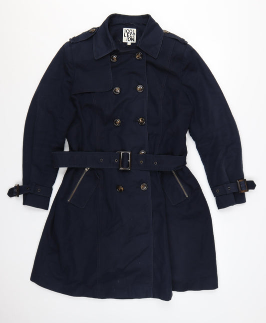 The Collection Debenhams Women's Blue Petite 16 Trench Coat Belted Mid-Length