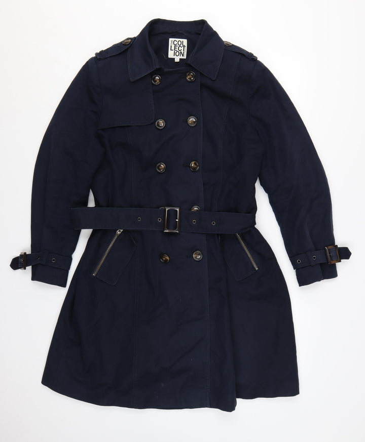 The Collection Debenhams Women's Blue Petite 16 Trench Coat Belted Mid-Length