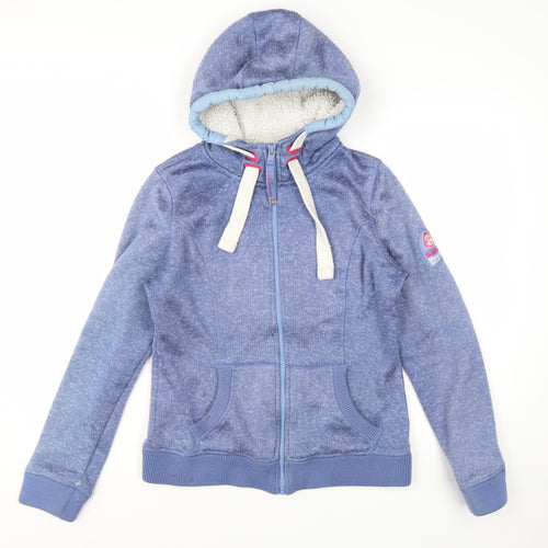 Superdry Women Blue Full Zip Hoodie Lined L Size Casual Sweatshirt