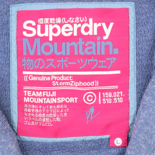 Superdry Women Blue Full Zip Hoodie Lined L Size Casual Sweatshirt