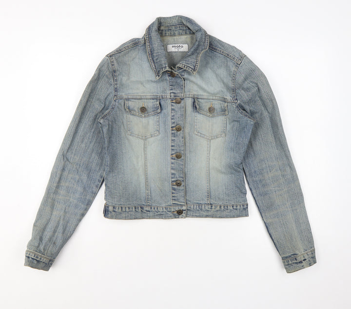 Moto Womens Blue Denim Basic Jacket Size 8