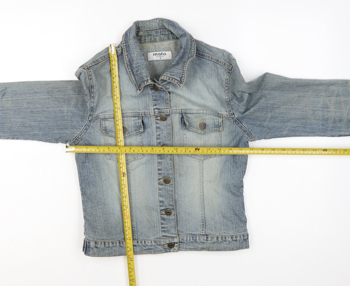 Moto Womens Blue Denim Basic Jacket Size 8