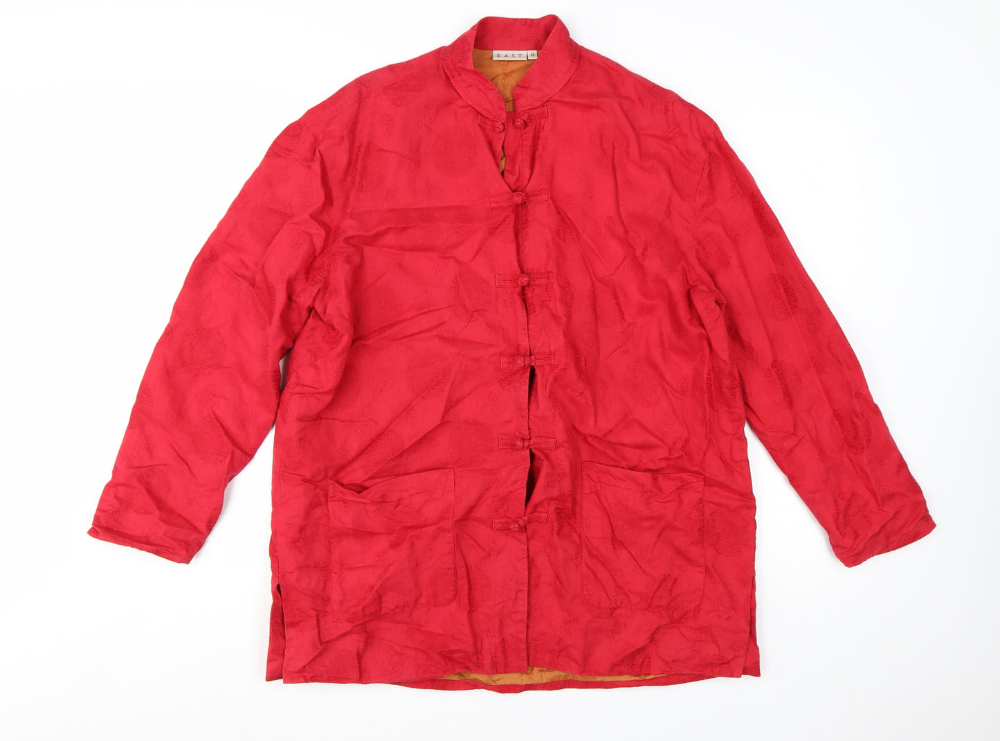 EAST Womens Red Linen Blend Kimono Jacket Size 14 Long Sleeve