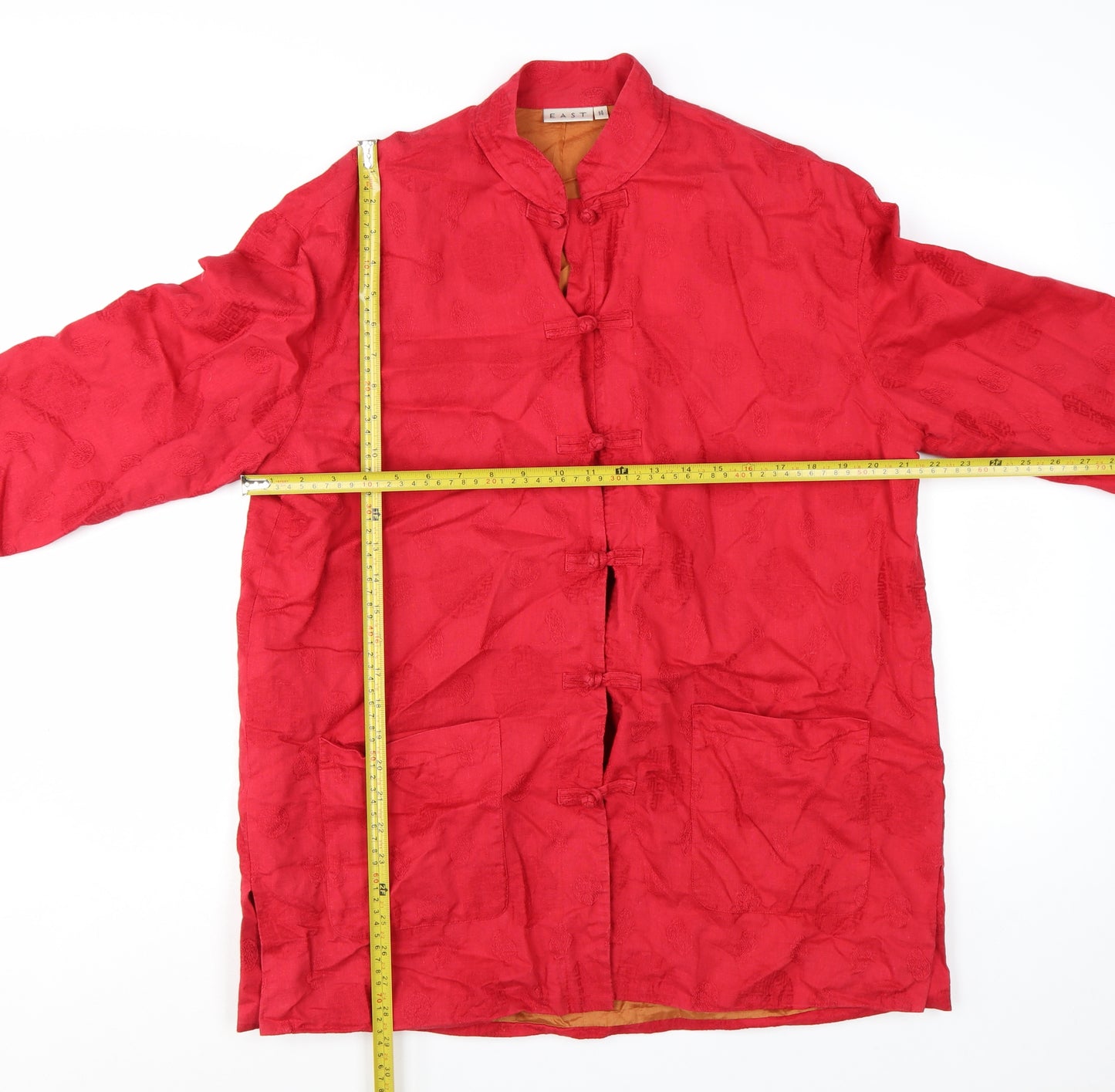 EAST Womens Red Linen Blend Kimono Jacket Size 14 Long Sleeve