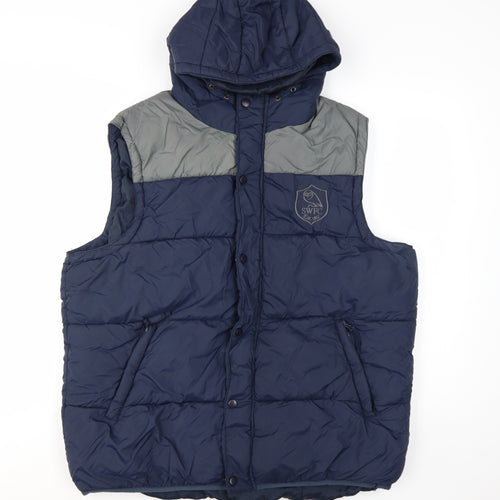 SWFC Mens Blue L Hooded Puffer Waistcoat Gilet Football Jacket