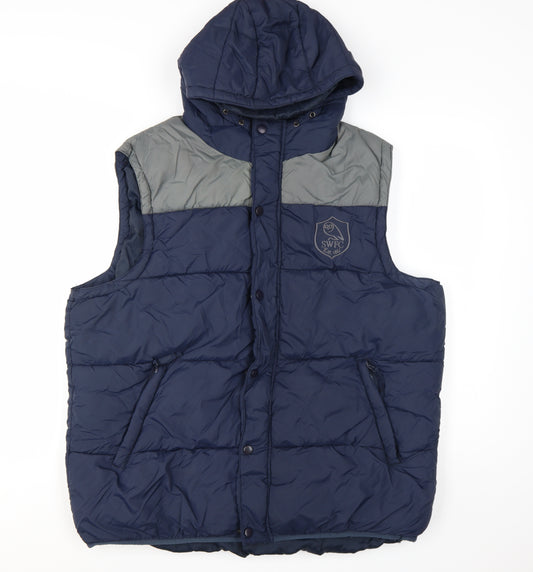 SWFC Mens Blue L Hooded Puffer Waistcoat Gilet Football Jacket