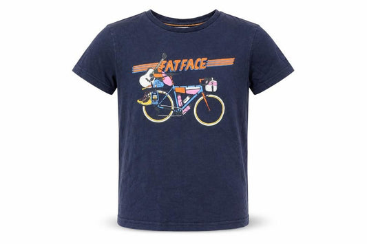 FatFace Boys Blue Cotton Graphic Bicycle T-Shirt 7-8 Years