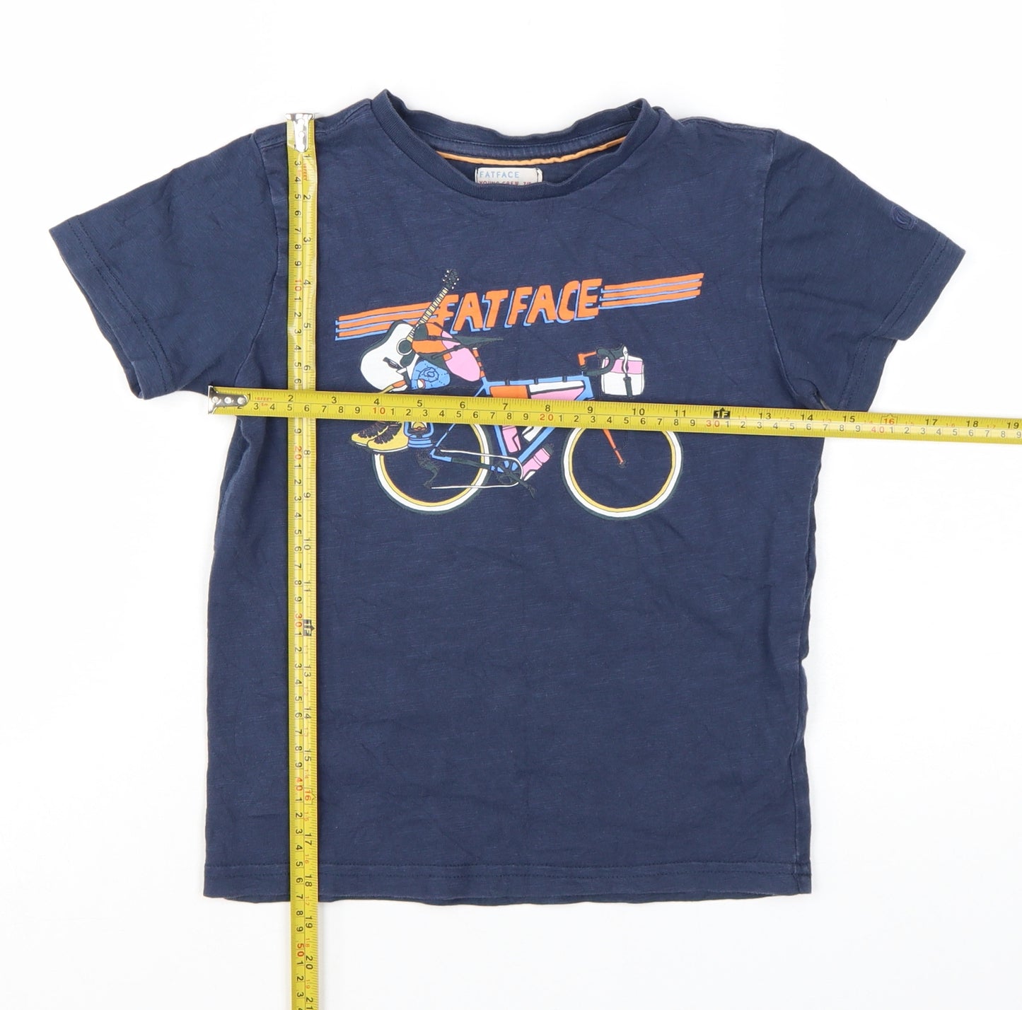 FatFace Boys Blue Cotton Graphic Bicycle T-Shirt 7-8 Years