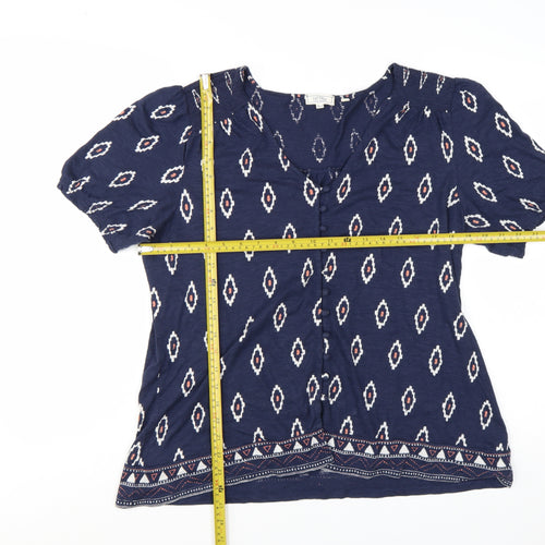 FatFace Women's Blue Geometric Bohemian Cotton Modal Tunic Blouse Size 14