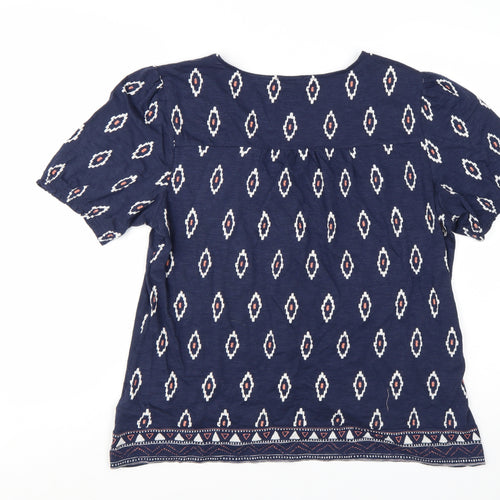 FatFace Women's Blue Geometric Bohemian Cotton Modal Tunic Blouse Size 14