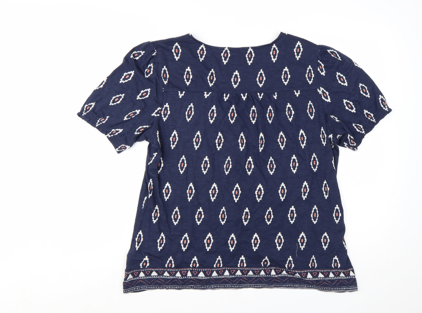 FatFace Women's Blue Geometric Bohemian Cotton Modal Tunic Blouse Size 14