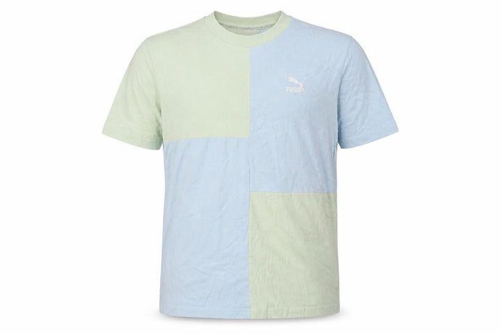 Puma Men's Blue Green Colourblock Crew Neck Cotton T-Shirt Size M