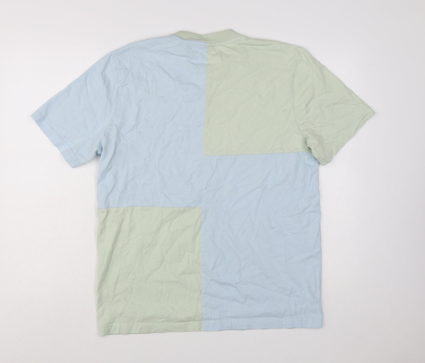 Puma Men's Blue Green Colourblock Crew Neck Cotton T-Shirt Size M