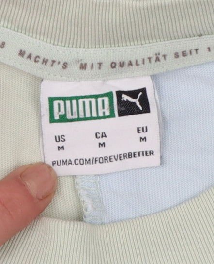 Puma Men's Blue Green Colourblock Crew Neck Cotton T-Shirt Size M
