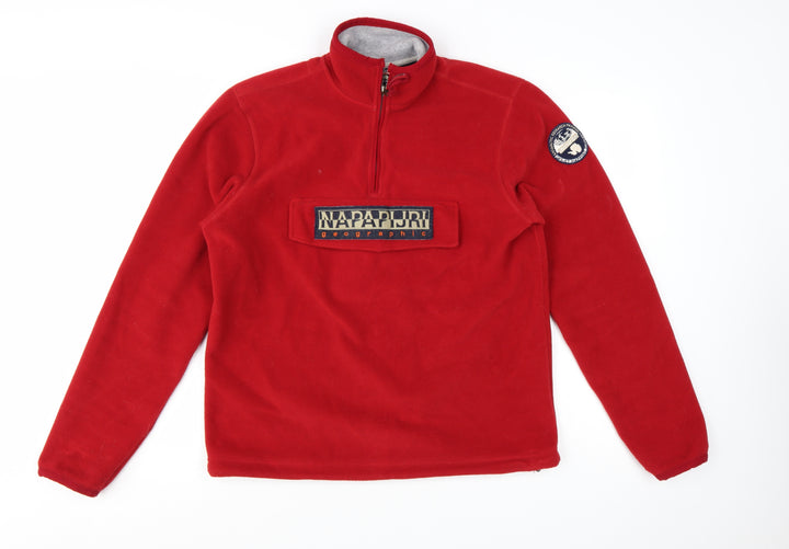 Napapijri Men's Red Fleece 1/4 Zip Pullover Sweatshirt L