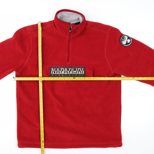 Napapijri Men's Red Fleece 1/4 Zip Pullover Sweatshirt L