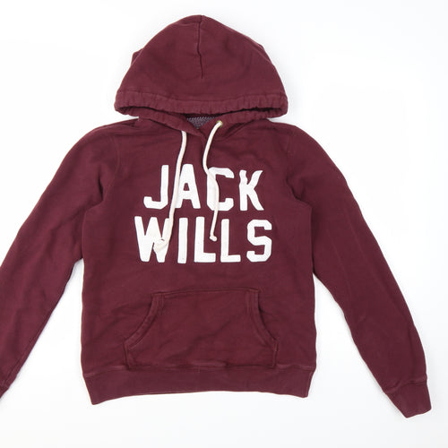 Jack Wills Womens Burgundy Pullover Hoodie UK 12 Cotton Blend