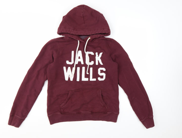 Jack Wills Womens Burgundy Pullover Hoodie UK 12 Cotton Blend